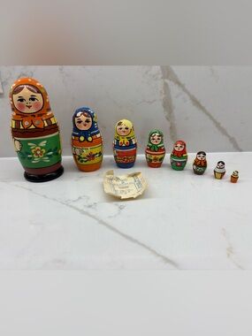 8 Vintage Hand-Painted Wooden Russian Nesting Dolls Matryoshka Zagorsky RSFSR